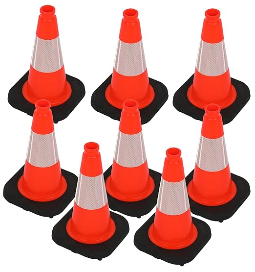 BESEA 12" inch Traffic Cones Soccer Training Cones Sport Cones Road Parking Cone with 4" Highly Reflective Collar(8 Pack)