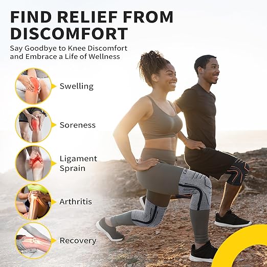 CAMBIVO Knee Brace for Women and Men with Side Stabilizer 2 Pack, Lightweight Knee Compression Sleeves for Knee Pain Relief, Knee Sleeves for Running, Workout and Daily Activities (Gray, Small)