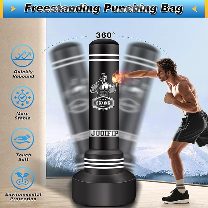 Freestanding Punching Bag for Adults, 70'' Boxing Bag with Stand Kicking Bag Heavy Bag with Boxing Gloves and Electric Air Pump, Women Men Kickboxing Bags for Beginners Training MMA Muay Thai Fitness