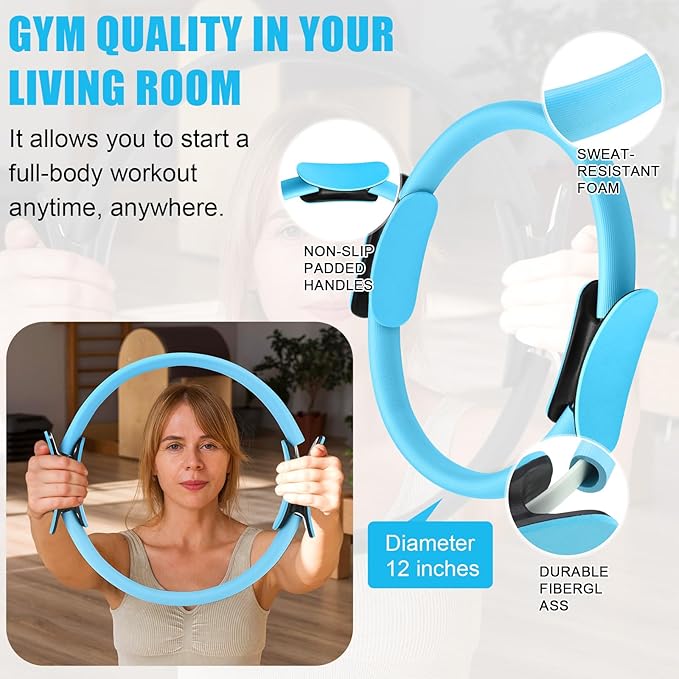 10 Pcs Pilates Ring Set for Women Home Yoga Equipment Accessories Pilates Ring Circle and Ball Workouts Gift Include Ball Yoga Circle Resistance Bands Block Straps Gym Bag