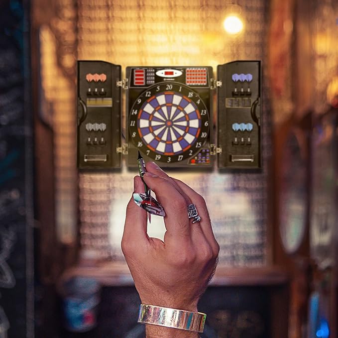 WIN.MAX Electronic Dart Board Cabinet Set, LED Electric Digital Soft Tip Dart Boards for Adults with Cabinet, up to 16 Players, 38 Games and 211 Variations with 12 Soft Tip Dartboard Set