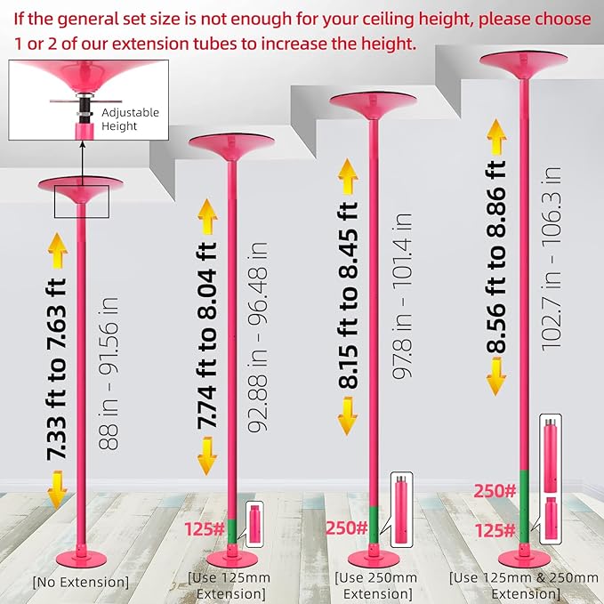 PRIOR FITNESS Premium Dance Pole Removable 45mm Spinning & Static Dancing Pole Heavy-Duty Steel Pole Dancing Pole, Adjustable Height Professional Grade Excellent for Home Exercise Club Gym