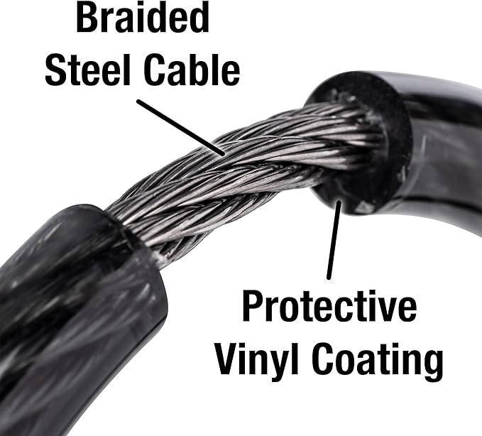 Master Lock Black Set Your Own Combination Bike Lock, Metal Cable Lock has a Weather Resistant Vinyl Coating for Outdoor Equipment, Bicycles, 6 Feet Long, 8114D