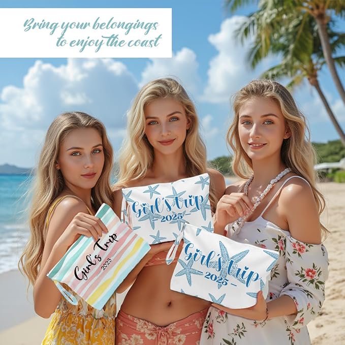 Fokongna 3PCS Girls Trip Gifts Favors Rainbow Starfish Wet Bag Wet Dry Bag Beach Bag for Swimsuit Toiletry Bag Travel Essentials For Women, Beach Travel Gym Wet Dry Bag for Swimsuit Dirty Diaper Bag