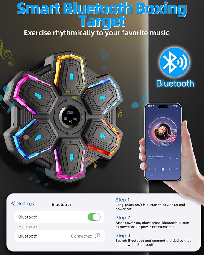 Prorobust Music Boxing Machine with Gloves, Smart Bluetooth Wall Mounted Music Boxing Trainer, LED Boxing Target Workout Equipment for Home, Office, Gym (Upgrade)