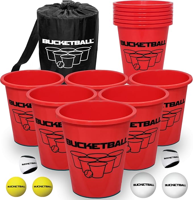 BucketBall | Team Color Edition | Combo Pack (Red/Red): Original Yard Pong Game: Best Camping, Beach, Lawn, Outdoor, Family, Adult, Tailgate, Jumbo, Giant Game