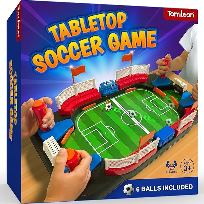 Soccer Board Game for Kids: Table Top Foosball Game for 3 4 5 6 7 8-12 Year Old Kids - Interactive Soccer Gift - Mini Football Table Game with Goal Bell, Score Counter & 6 Balls - Easy Set-up Gift