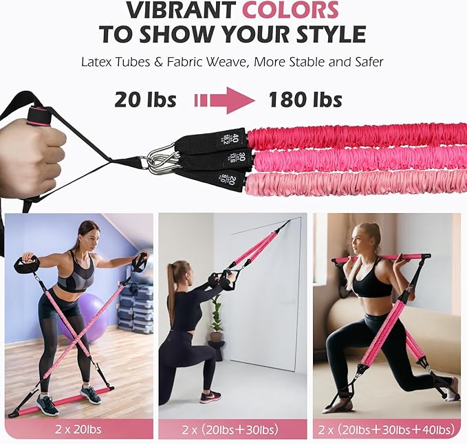 Upgraded Pilates Bar Kit with Resistance Bands Natural Latex for Women & Men, Heavy-Duty Stainless Steel Multifunctional Yoga Pilates Stick for Home Gym Exercise Fitness Equipment Full-Body Workouts