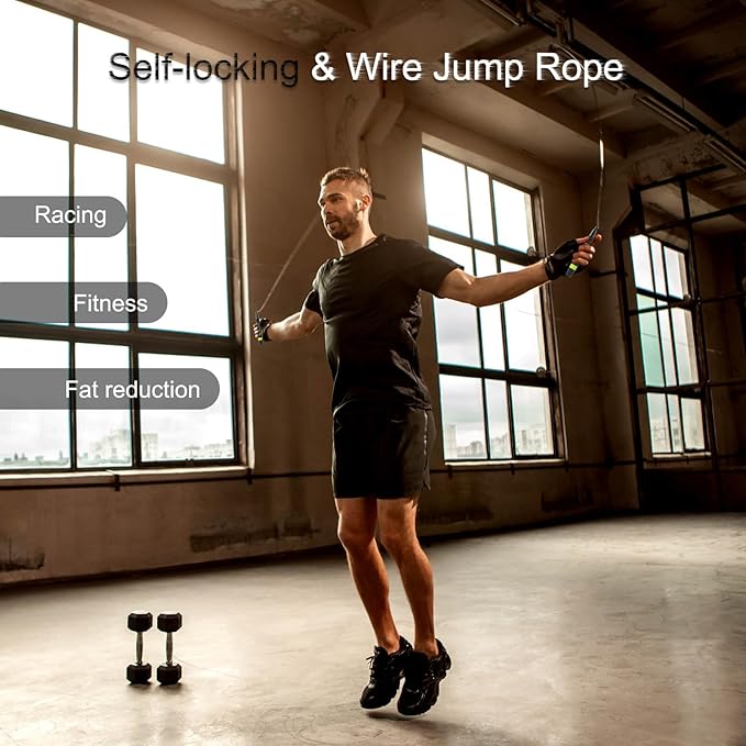 Jump Rope Fitness, Wigore High Speed Jump Rope for Men and Women exercise,360 Degree Spin, Silicone Grip with 2 Speed Rope Cables for Home Workout, Color Black