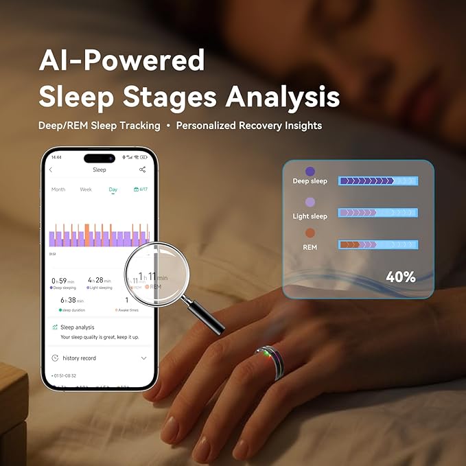 Smart Ring for Women Men,Health Fitness Tracker with Sleep/Blood Pressure/Oxygen Monitoring, Heart Rate & Activity Tracking,IP68 Waterproof, 7-Day Battery,No Subscription Fee 3-Black 8