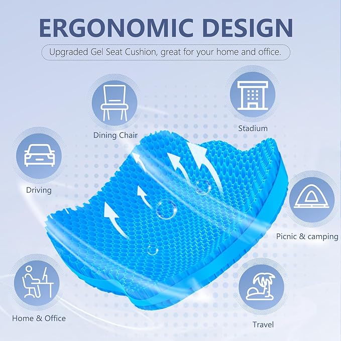 Extra Thicker Kayak Seat Cushion, Waterproof Kayak Gel Seat Cushion for Long Sitting Coccyx Sciatica Pain Relief Boat Cushion Kayak Accessories Pad for Fishing Canoe Rowing Stadium