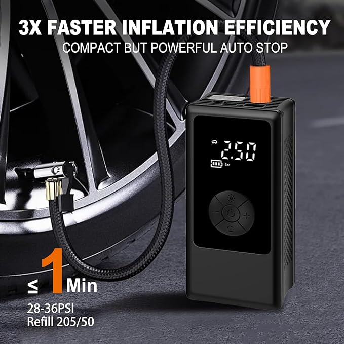 Tire Inflator Portable Air Compressor, 4000mAh Cordless Air Pump for Car Tires, 150 PSI Electric Bike Tire Pump with LED Light and Digital Pressure Gauge for Motorcycle, Auto, Ball, Bicycle
