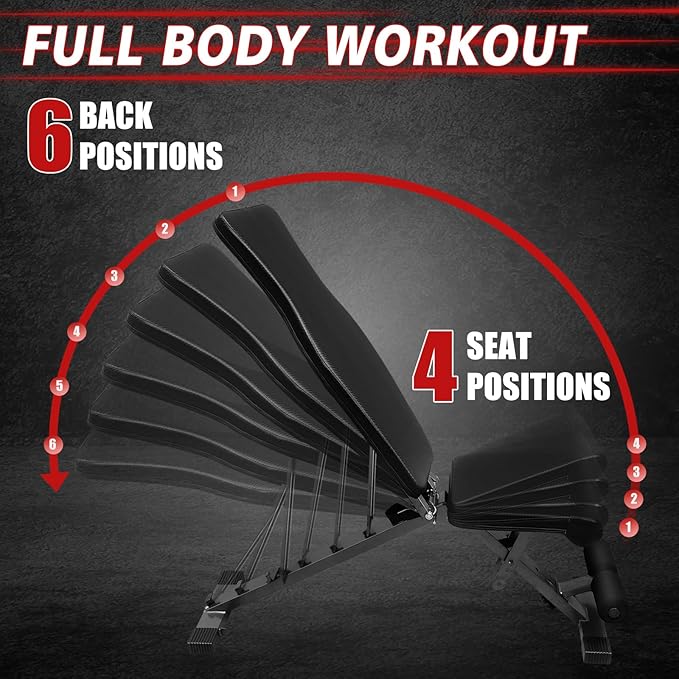 Weight Bench Press, Adjustable Workout Benches for Dumbbell Exercise, 600LBS Foldable Strength Training Benches for Full Body Workout, Multi-Purpose Incline Decline Workout Bench for Home Gym