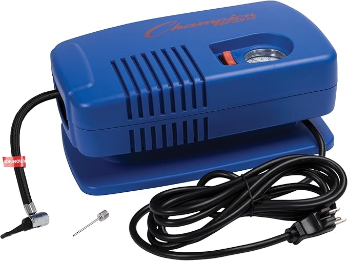Champion Sports Electric Ball Inflator with Needle - Quiet Air Compressor for Basketball, Soccer, Volleyball & Sports Balls, High PSI Rating, Fast Inflation, 110-120V AC Power for Gym & School Use