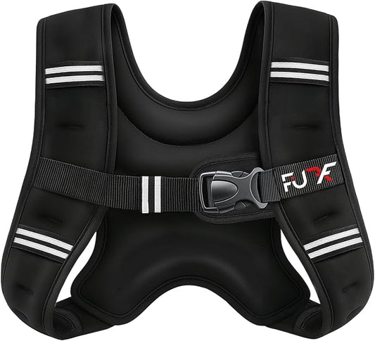 FUFF Weighted vest woman - 5lb/10lb/12lb/15lb/20lb/25lb/30lb Weights with Reflective Stripe, Weighted Vest for Men Women Strength Training Running Walking Jogging