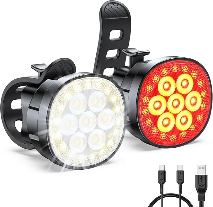 Bike Lights, [8+12 Modes & USB Rechargeable] Ultra Bright LED Bike Lights for Night Riding Front and Back Flashlight, IP65 Waterproof Bicycle Headlight and Tail Light Set for Cycling