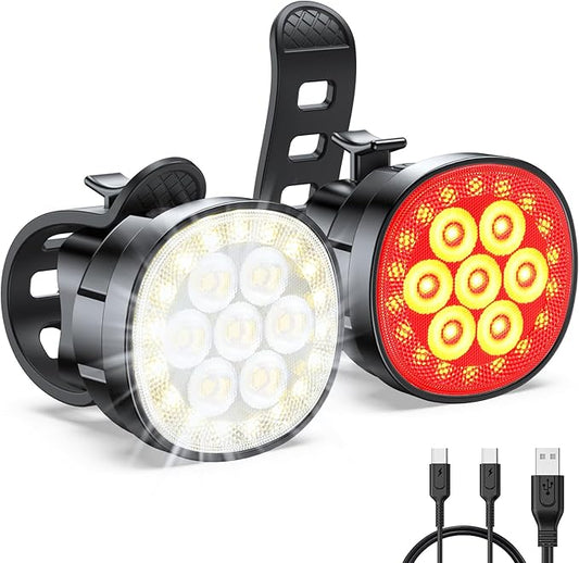 Bike Lights, [8+12 Modes & USB Rechargeable] Ultra Bright LED Bike Lights for Night Riding Front and Back Flashlight, IP65 Waterproof Bicycle Headlight and Tail Light Set for Cycling