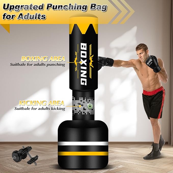 Upgrated Standing Punching Bag for Adults with Automatic Built in Air Pump, 71'' Heavy Bag Boxing Equipment with 12OZ Gloves Kicking Bag for Beginner Training MMA Muay Thai Fitness Kickboxing Home Gym