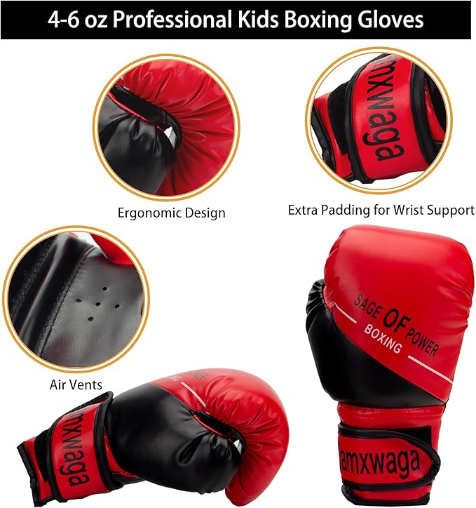 3-in-1 Boxing Gloves and Punching Mitts Set for Kids, Sports Boxing Gloves Boxing Pads with Hand Wraps, Kids Boxing Equipment Set for MMA, Karate, Muay Thai, Taekwondo