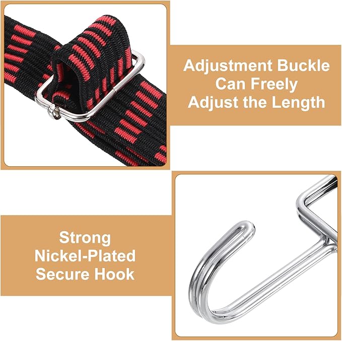 uxcell 6Pcs Adjustable Bungee Cords with Hooks, 79 Inch Flat Heavy Duty Elasticity Straps Rubber Bungee Cords with Buckle for Outdoor, Camping, Tarp, Bike Rack, Luggage, Black Red