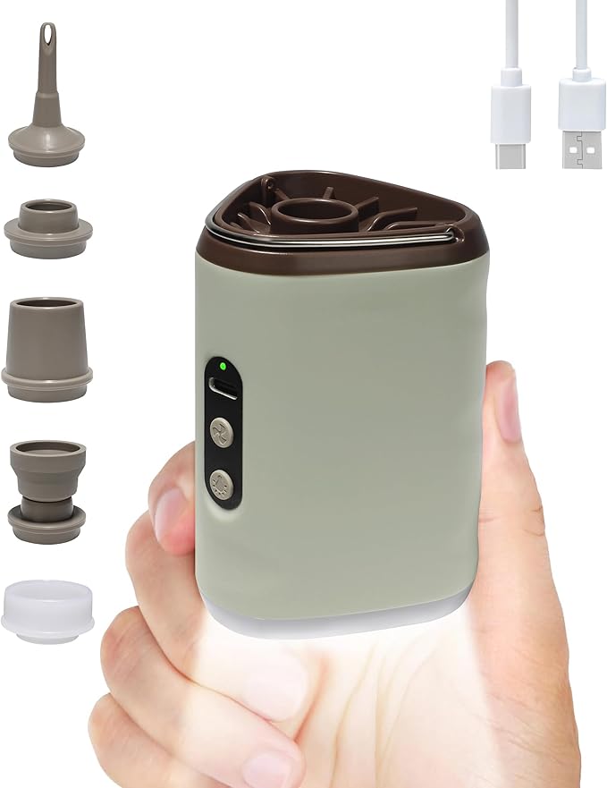 Portable Air Pump with 2500mAh Battery USB Rechargeable Lightweight Electric Mini Air Pump Inflate Deflate for Pool Floats Vacuum Storage Bags Air Mattress Swimming Ring Sleeping Pads – Khaki