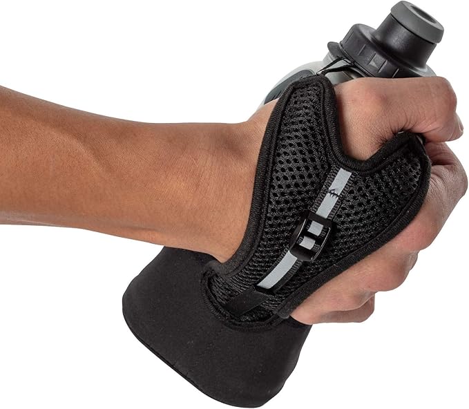 Nathan Running Handheld Water Bottle Adjustable No-Grip Quick Squeeze Lite Hand Strap. 12 oz Insulated Water Bottle. Reflective Hydration