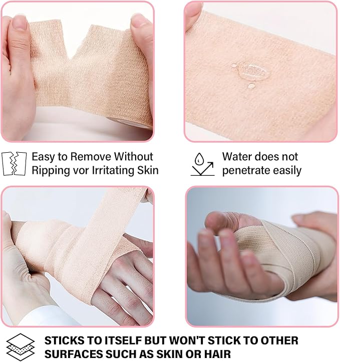 OZER 12 Pack 2 Inch x 5 Yards Self Adhesive Bandage Breathable Cohesive Bandage Wrap Rolls Elastic Self-Adherent Tape for Stretch Athletic, Sports, Wrist, Ankle (Tan, 2 Inch)