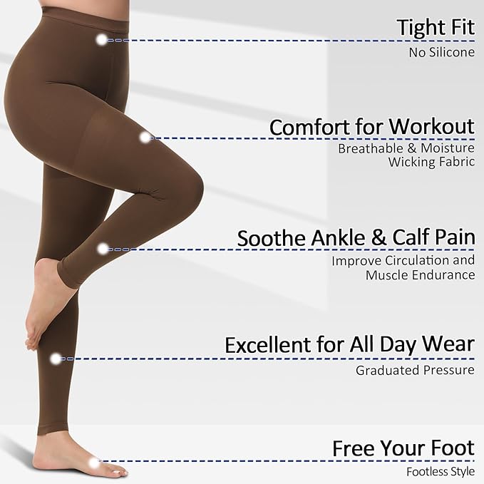 Medical Compression Pantyhose for Women & Men, 20-30mmHg Graduated Support Tights, Opaque Footless Waist High Compression Stockings for Varicose Veins, Edema, Flight