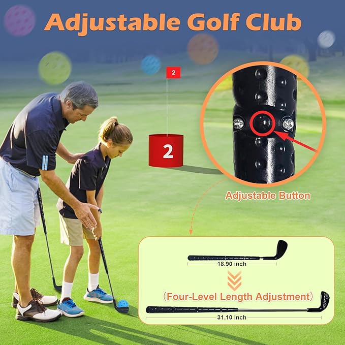 FOOING Golf Game LED with 1 Club, 9 Hole Practice Golf Backyard Game Set for Adults and Family Outdoor Indoor, Plastic Battle Yard Game with Balls and Flag for Lawn, Beach, Camping and Park