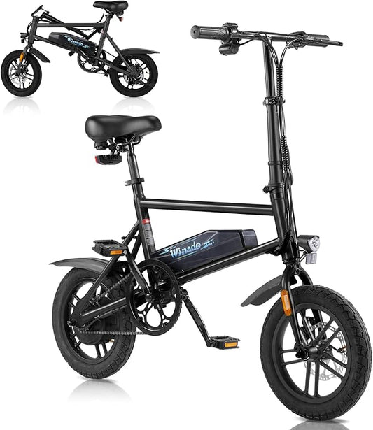 Winado Electric Bike for Adults, 14" Folding Electric Bicycle 450W Motor with Dual Disc Brakes, Max Range 25Miles(Pedal-Assist) & Speed 15.5MPH, Foldable Commuter City Ebike for Adults/Teens