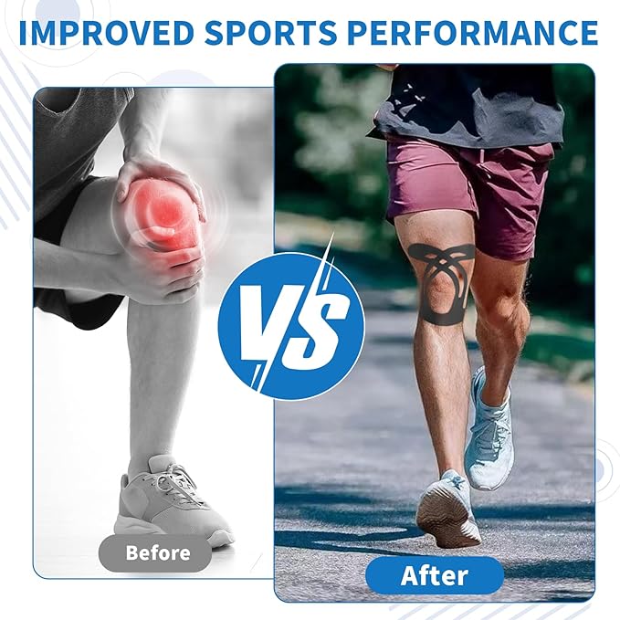 10PCS Kinesiology Tape for Knees, Kinesiology Tape Precut Strips for Knee Support & Stability, Waterproof Breathable Elastic Sports Tape for Pain Relief, Athletic Tape for Muscle & Joint, Blcak