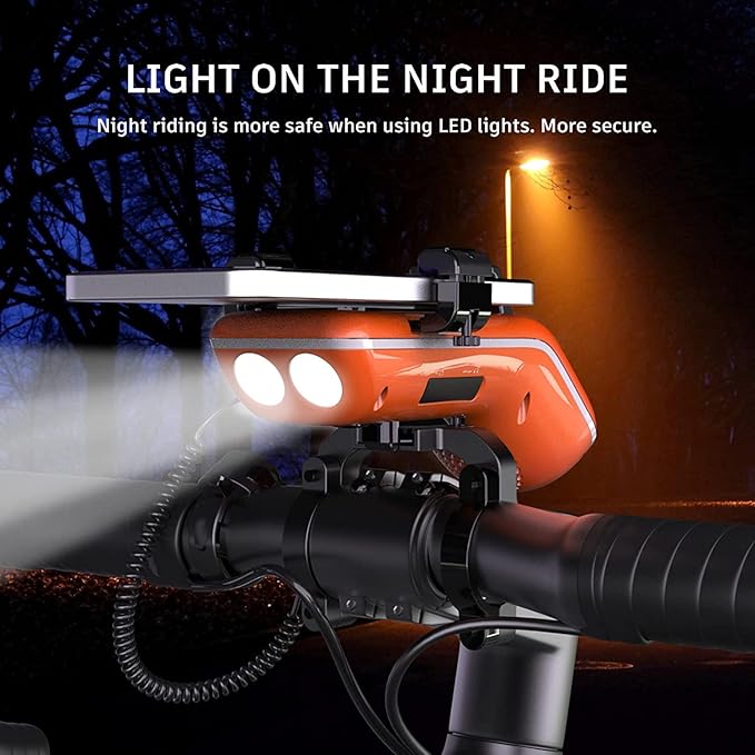 Multifunctional Bike Speaker & Phone Holder - Bicycle Headlight, Horn, Microphone & Power Bank (5000mAh), Ideal for Mountain & Road Cycling