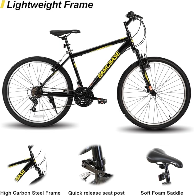 HILAND 26 27.5 29 Inch Mountain Bike, Mens and Womens MTB with 21 Speeds, High-Tensile Steel Frame, V Brake, Hardtail Bicycle for Adults