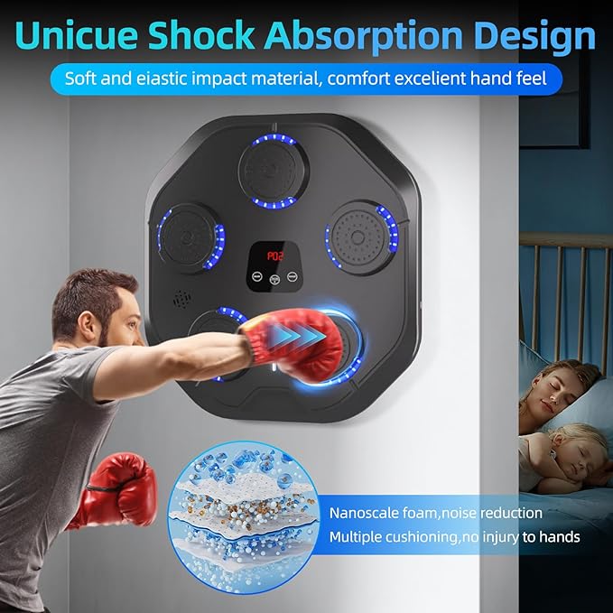 Music Boxing Machine with Boxing Gloves Bluetooth Wall Mounted Boxing Machine Training Punching Exercise Suitable for Adults Kids Home, Office and Indoor Use - Black