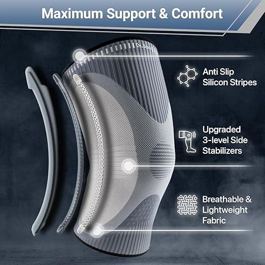 DR. BRACE ELITE Knee Brace with Size Stabilizer (2 Pack) Knee Brace for Women & Men, Workout, Sports, Daily Knee Compression Sleeve for Maximum Knee Pain Support & Fast Recovery (Uranus, Large)