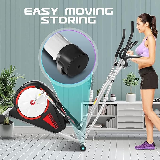 ANCHEER Elliptical Exercise Machine, Elliptical Training Machines with Pulse Rate Grips and LCD Monitor, Elliptical Machine for Home with 8 Resistance Levels Smooth Quiet Driven, Max 350Lbs