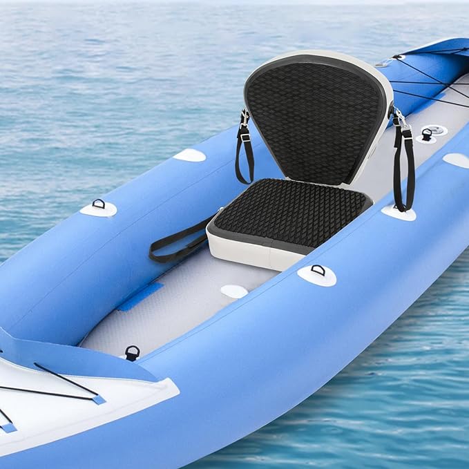 Kayak Seat, Universal Inflatable Seat with Backrest, Padded Thicken Cushion, Adjustable Strap, Comfortable Breathable EVA Material (Black)
