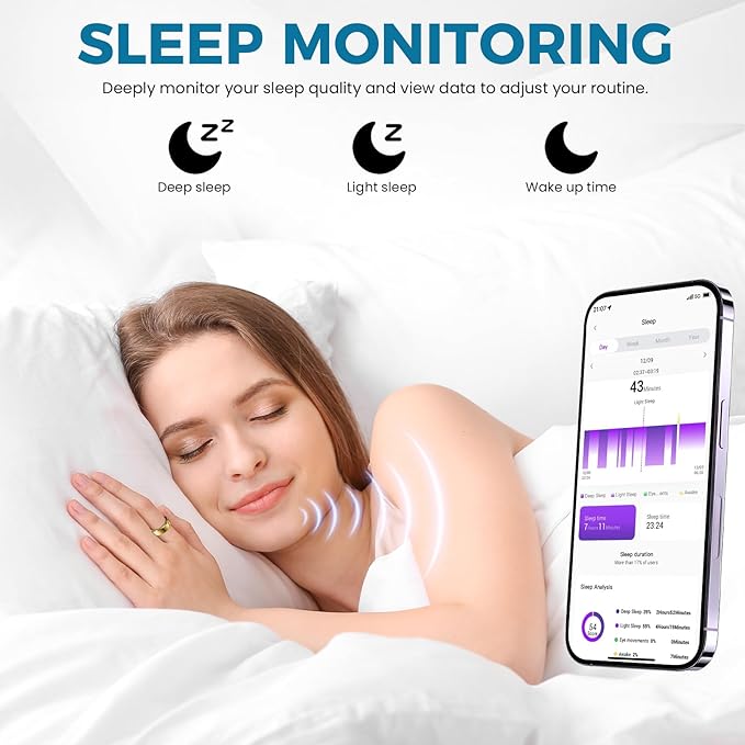 Smart Ring for Women Men Fitness Tracker with Blood Pressure,Heart Rate,Sleep Monitoring,Step Counting,for iPhone and Android,Waterproof smart blood pressure monitor,No Subscription Fees,Gold 11 size