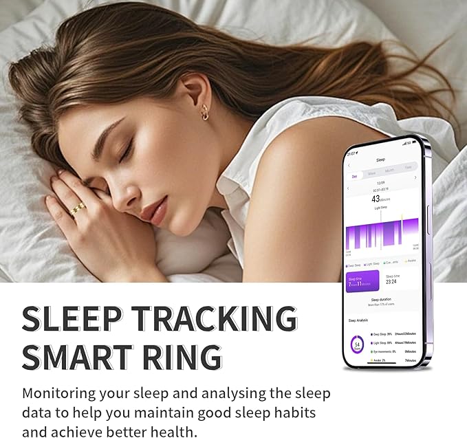 HitTopss Smart Ring, Ultra Thin Fitness Tracking Smart Ring with Calories/Heart Rate/Blood Oxygen/Sleep Monitoring, 5ATM Waterproof, No APP Subscription (Gold, Ultra Thin-8#)