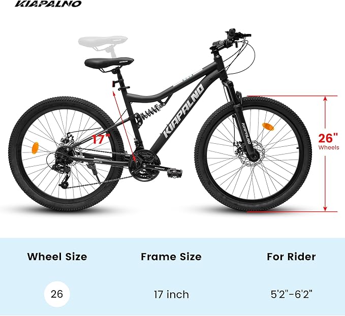 26 Inch Mountain Bike Dual Suspension for Mens Boys, 21 Speeds Steel Women Girls Mountain Bike Summer Travel Trip, Disc Brakes Adult Teens Sport Men Women Bicycle for Trail Commuter City Road