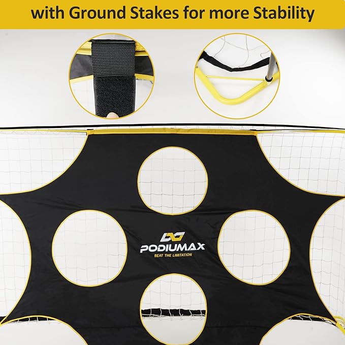 PodiuMax 12' x 6' Soccer Goal Target Nets with Highlighted Scoring Zones, Portable Shooting Practice Equipment