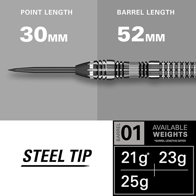 TARGET Darts Phil Taylor Power 8-Zero 4 Black Steel Tip Darts, 80% Tungsten Dart Set, P8Z4, 21G | Player Edition Darts with Fixed Points | Black Darts Case Included