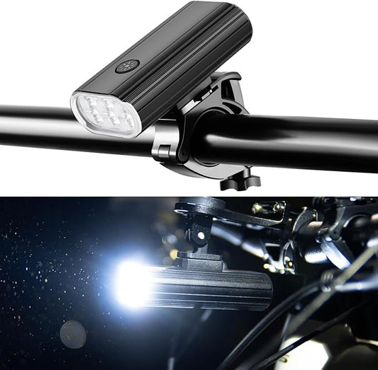 High Lumens Bike Headlight, 2000+ Lumens 6 LED Super Bright Wide Beam for Night Riding, Rechargeable Bicycle Front Light with Handlebar & Underneath 2 Mounts for Road Mountain Bicycle