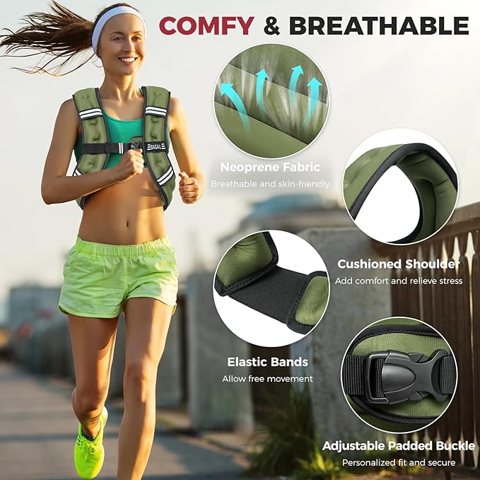 BAGAIL Weighted Vest, 5lbs/8lbs/10lbs/12lbs/15lbs/20lbs/25lbs/30lbs Weight Vest with Detachable Phone Pouch, Rucking Vest for Women, Men, Walking, Weight Loss, Training, Running