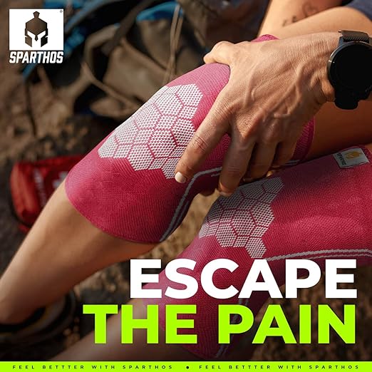Sparthos Knee Compression Sleeves (Pair) – Support for Sports, Running, Joint Pain Relief – Knee Brace for Men and Women – Walking Cycling Football Tennis Basketball Hiking Workout Jogging (Pink-L)