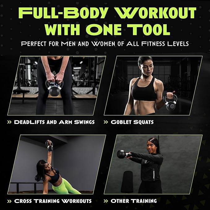 Single Cast Iron Kettlebell | Powder Coated - Wide Handle Weights for Core & Glute Workouts; Swings, Squats, Deadlifts; Strength, Endurance & Flexibility for Men & Women