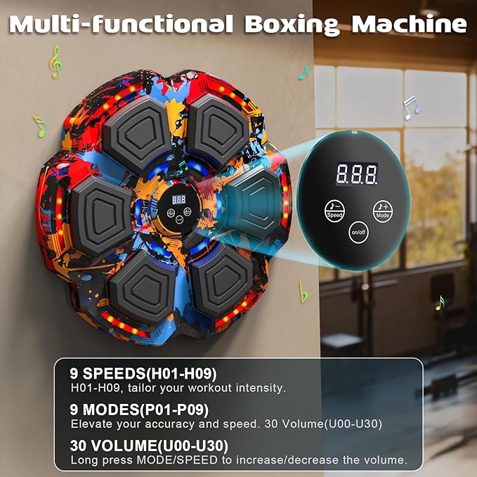 Music Boxing Machine, Smart Music Punching Machine for Adults Kids, Bluetooth Music Sync, Wall-Mounted Workout/Training Equipment with Boxing Gloves, Suitable for Home Gym Office Indoor Exercise