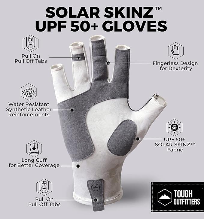 Tough Outdoors UV Fishing Gloves - Fingerless, Kayaking & Sailing - UPF 50+ Sun Protection