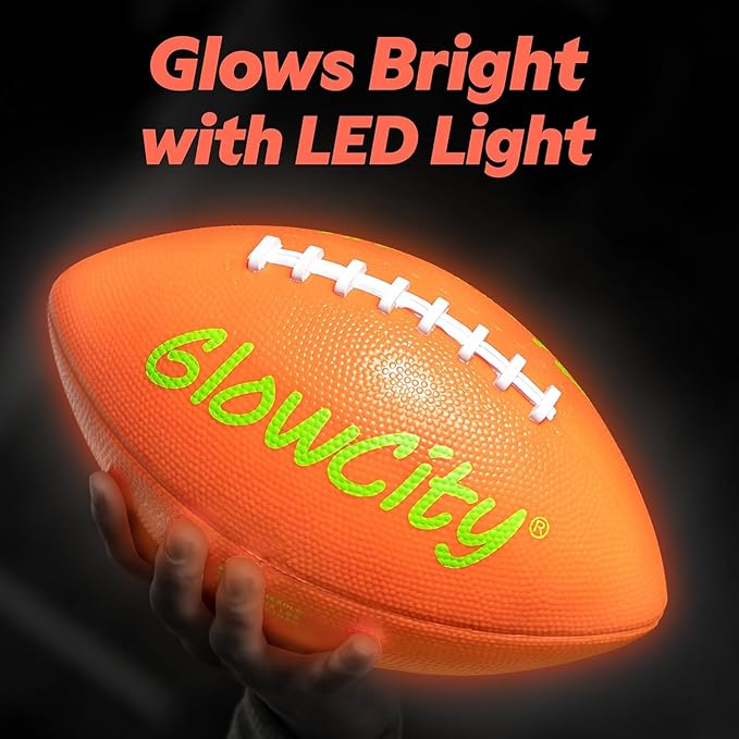 GlowCity Glow in The Dark Football - Size 3/6 Light Up Ball Gifts for Kids, Teens & Adults - Bright Football for Night Outdoor Games - Sports Birthday Gift Ideas for Boys Ages 6 7 8 9 10 11 12 13 14