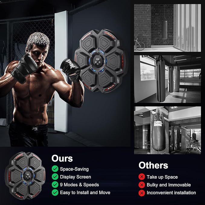 Music Boxing Machine, Smart Music Punching Machine for Adults Kids, Bluetooth Music Sync, Wall-Mounted Workout/Training Equipment with Boxing Gloves, Suitable for Home Gym Office Indoor Exercise